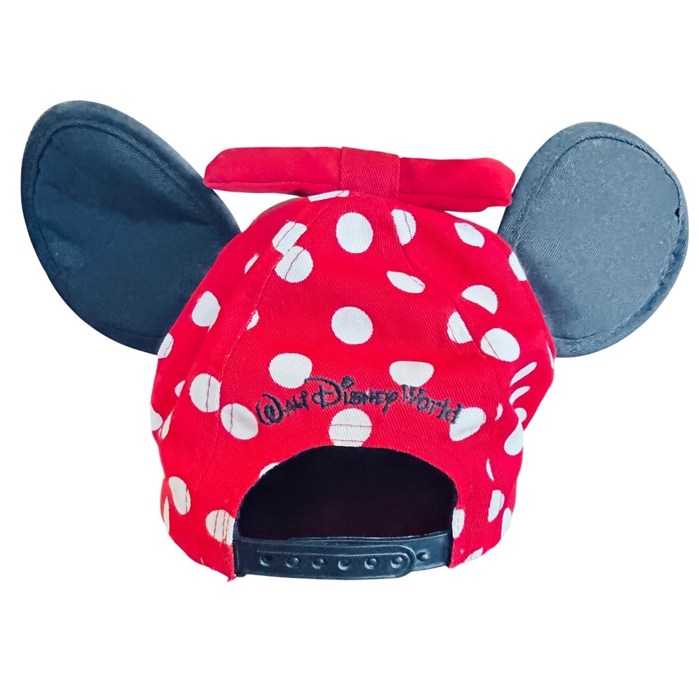 Disney Parks Minnie Mouse Polka Dot Ears Bow Snapback Hat Youth Red White Black - Picture 6 of 7